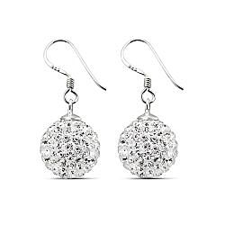 Wholesale 925 Sterling Silver 12mm Ball White Crystal Earrings