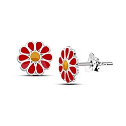 Wholesale 925 Silver Enamel Flower Kids Stud Earring