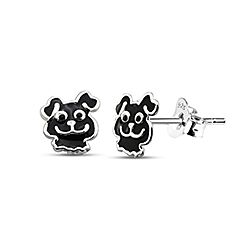 Wholesale 925 Sterling Silver Black Enamel Dog Kids Stud Earrings   