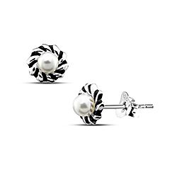 Wholesale Silver Enamel Pearl Kid's Stud Earring