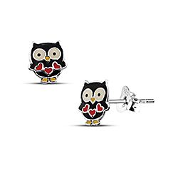 Wholesale 925 Sterling Silver Colorful Owl Kids Stud Earrings   