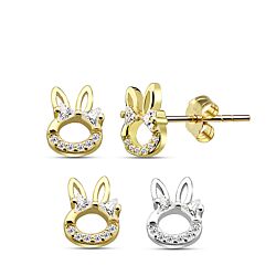 Wholesale 925 Sterling Silver Cubic Zirconia Bunny Stud Earrings 