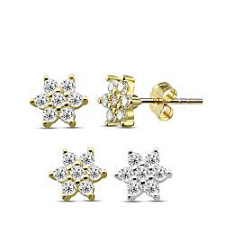 Wholesale 925 Sterling Silver Nice Flower Cubic Zirconia Sparkly Stud Earrings