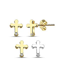 Silver Cross Cubic Zirconia Stud Earring