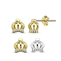 Silver Crown Cubic Zirconia Stud Earring