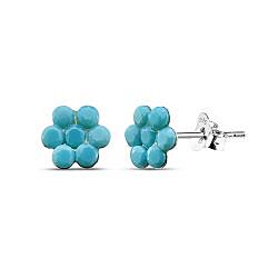 Silver Flower Turquoise Crystal Stud Earrings