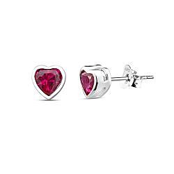 Wholesale 925 Sterling silver Basel Setting Ruby CZ Heart Sparkly Stud Earrings 