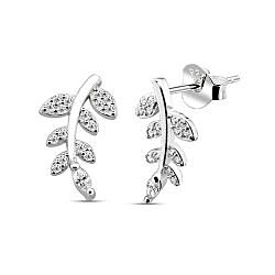 Wholesale 925 Sterling Silver Olive Branch Leaf Sparkly Cubic Zirconia Stud Earrings