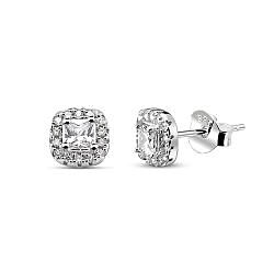 Wholesale 925 Sterling Silver Square Design Cubic Zirconia sparkly Stud Earrings