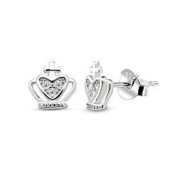 Wholesale 925 Sterling Silver Crown with Sparkly Cubic Zirconia Rhodium Plated Stud Earrings