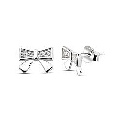 Wholesale 925 Sterling Silver Bow with Cubic Zirconia Rhodium Plated Stud Earrings