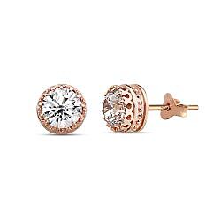 Wholesale 925 Sterling Silver Rose Gold Crown Cubic Zirconia Sparkly Stud Earrings