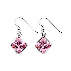 925 Silver Square Shape Pink CZ Earring