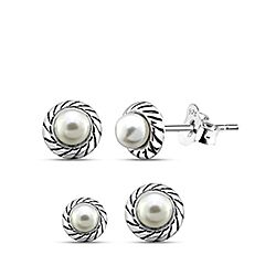 Silver Oxidized Pearl Stud Earring 
