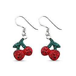 Wholesale Silver Cherry Fruit Crystal Earrings