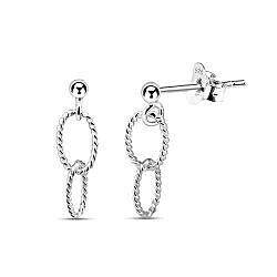 Double Dangle Chain Link Stud Earrings Twisted Silver