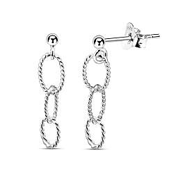 Triple Dangle Chain Link Stud Earrings Silver