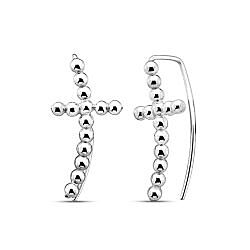 Wholesale 925 Sterling Silver Ball Beaded Cross Ear Climber Earrings