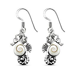 Wholesale 925 Sterling Silver Seahorse Dangle Shiva Eye Earrings