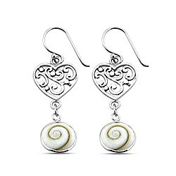 Wholesale 925 Sterling Silver Filigree Heart Dangling Round Shiva Eye Earrings