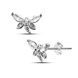 wholesale 925 sterling Silver Cubic Zirconia Butterfly Stud Earrings 