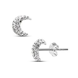 Wholesale 925 Silver Crystal Crescent Moon Stud Earrings