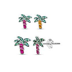 Wholesale 925 Sterling Silver Colorful Coconut Tree Design Kids Stud Earrings   