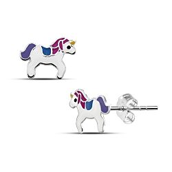 Wholesale 925 Sterling Silver Unicorn Mix Color Hand Painted Kids Stud Earrings