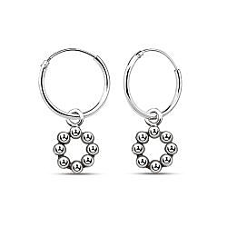 Wholesale 925 Sterling Silver Oxidized Ball Beaded Charm Hoop Earrings 