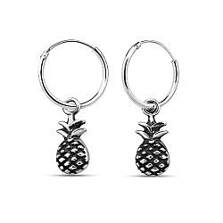 Wholesale 925 Sterling Silver Pineapple With Oxidized Charm Hoop Earrings
