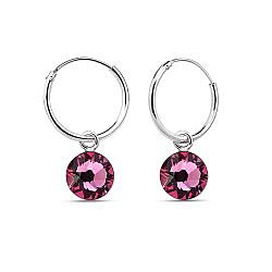 Wholesale 925 Sterling Silver Charm Hoop Genuine Crystal Earring 