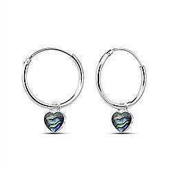 Wholesale Silver Paua Shell Heart Charm Hoop Earrings