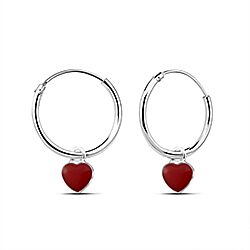 Wholesale Silver Red Coral Heart Charm Hoop Earrings