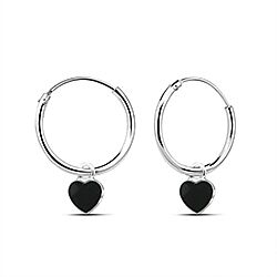 Wholesale Silver Onyx Charm Hoop Earrings