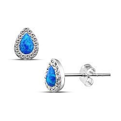 Wholesale 925 Silver Blue Opal Teardrop Crystal Stud Earrings