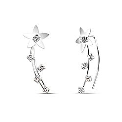 Wholesale 925 Sterling Silver Flower Design Crystal Ear Climber Earrings