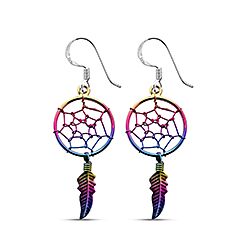 Wholesale 925 Silver Rainbow Dream Catcher Plain Earrings