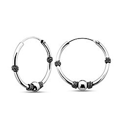 Wholesale Silver Oxidized Ball Beaded Balinese Hoop Earring