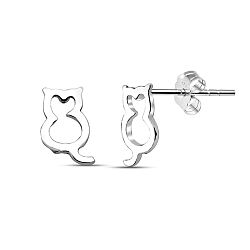 Kitten Stud Earrings Silver 