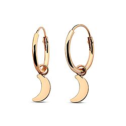 Wholesale 925 Sterling Silver Rose Gold Plated Moon Charm Hoop Earrings