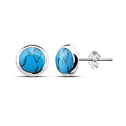 Wholesale Silver Round Blue Turquoise Stud Earring