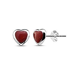 Wholesale 925 Silver Sterling  8mm Red Heart Coral Stud Earrings