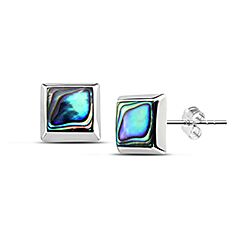 Wholesale 925 Silver 7mm Square Paula Shell Stone Stud Earrings