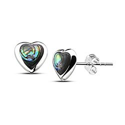 Wholesale 925 Silver Sterling 8mm Heart Paua Shell  Stud Earrings