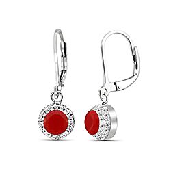 Wholesale Silver Round Crystal Red Coral Earrings