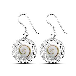 Silver Round Disc Shiva Eye Shell Earrings