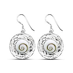 19mm Silver Round Disc Shiva Eye Shell Earrings