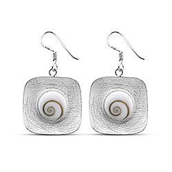 20mm Silver Square Disc Shiva Eye Shell Earrings