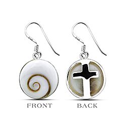 Silver Round Double Sided Cross Shiva Eye Earring