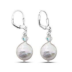 Wholesale 925 Sterling Silver Button Freshwater Pearl Crystal Earrings
